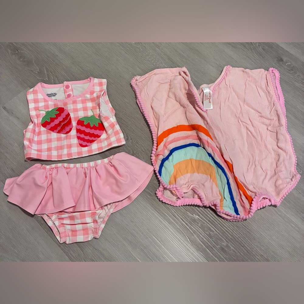 Carter's Pink Gingham Strawberry Bikini with Rainbow Cover-Up
